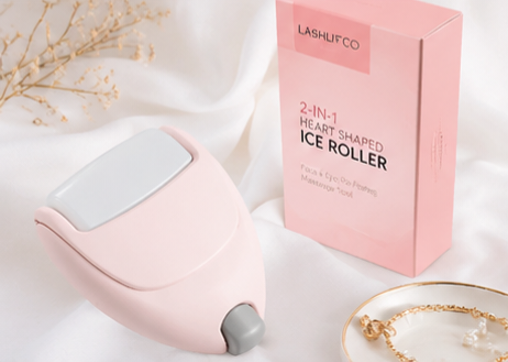 2-in-1 Heart Shaped Ice Roller — Face & Eye De-Puffing Massage Tool | LashliftCo