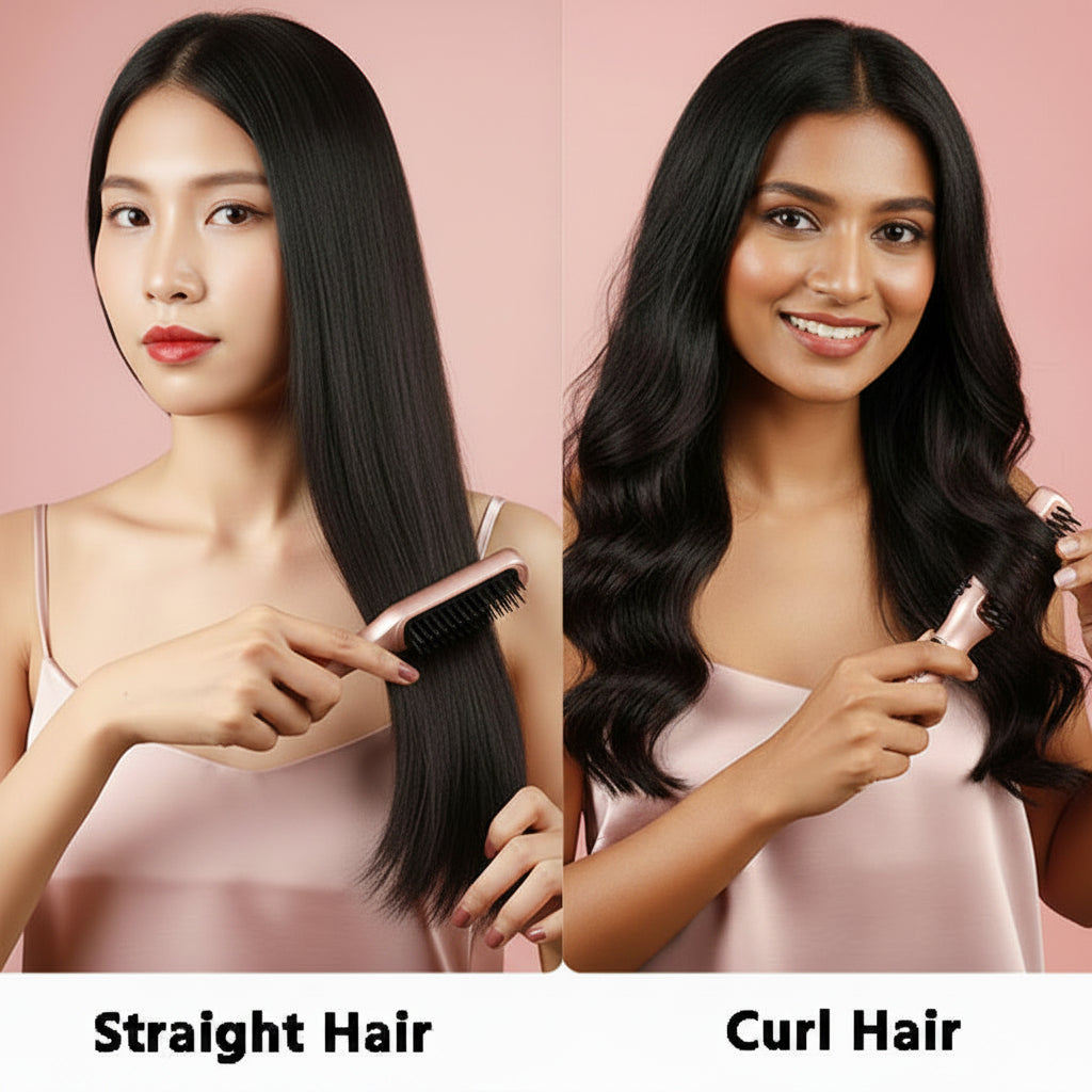 GlowStyle Hair Styler Before After Results — Straight to Wavy Hair