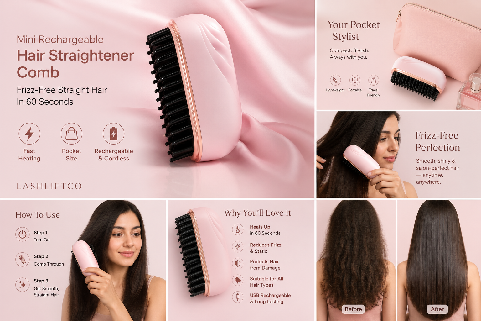 Hair Straightener Comb Black — Frizz Free Hair in 60 Seconds